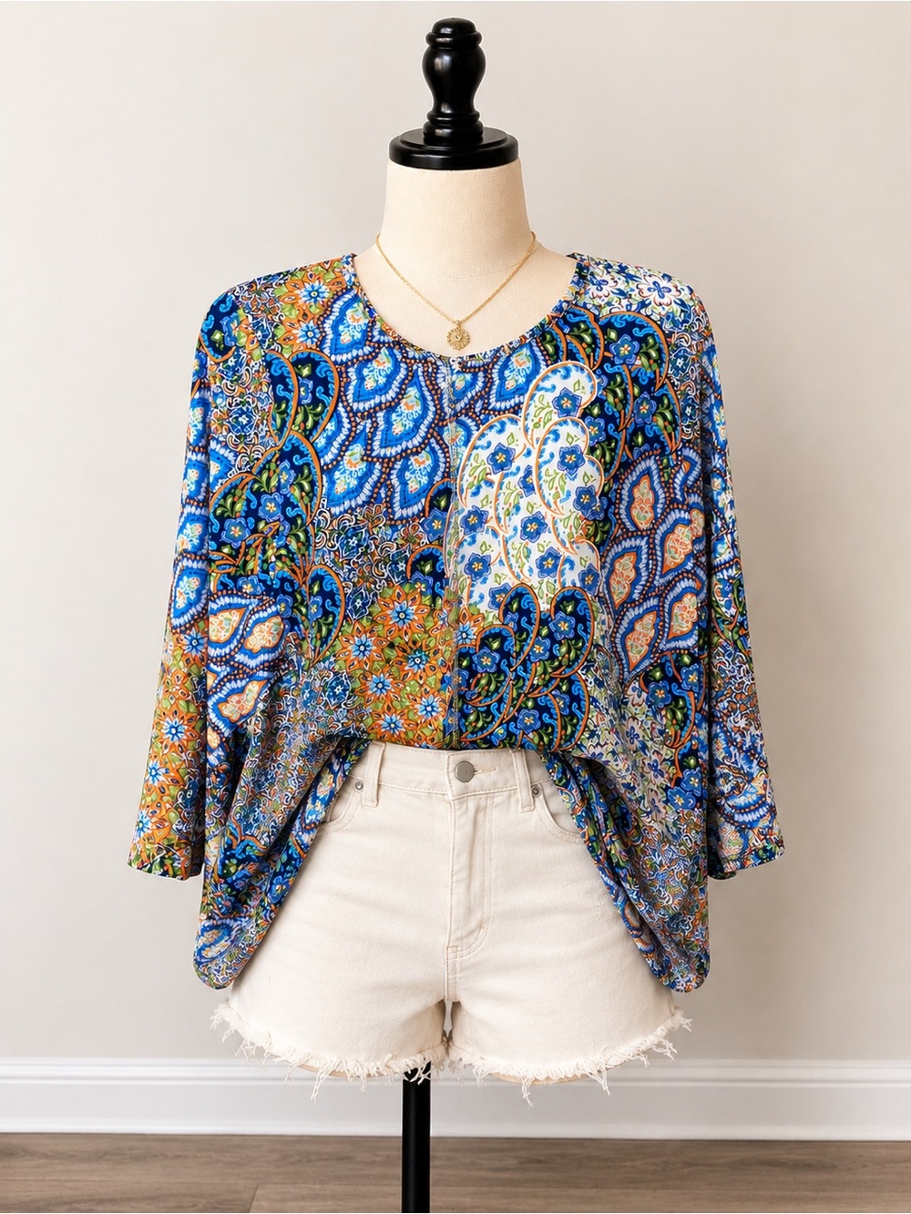 Star Vixen Blue Paisley & Floral Boho Tunic